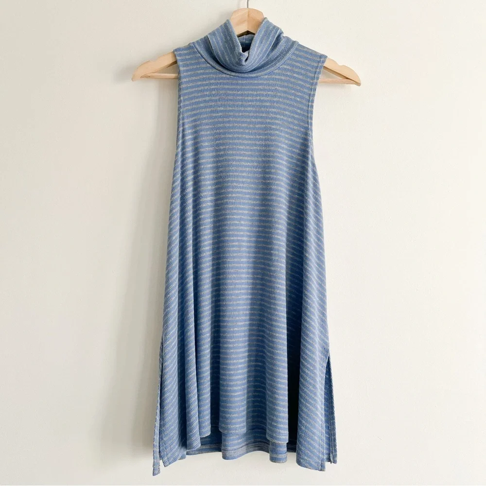 Anthropologie Puella Striped Blue Grey Gray Sleeveless Turtleneck Top Women’s M - Picture 7 of 15